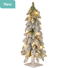 National Tree Company 2' Snowy Downswept Forestree with Metal Plate and 50 Clear Lights