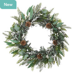 National Tree Company 24" Mixed Leaf Christmas Wreath with Pinecones