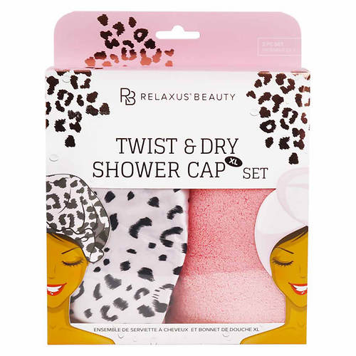 Relaxus Twist N' Dry Towel and XL Shower Cap Set