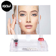 Elle Tri-Fold Light-Up Vanity Mirror with Makeup Organizer Base