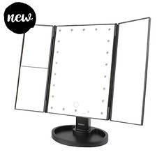 Vivitar Rechargeable and Cordless 24 LED Light Up Tri-Fold Mirror