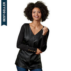 Masseys Faux Leather Long Sleeve Top