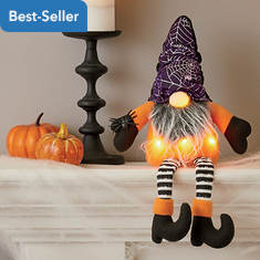 Lighted Halloween Black Hat Gnome Shelf Sitter