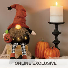 Lighted Halloween Orange Hat Gnome Shelf Sitter
