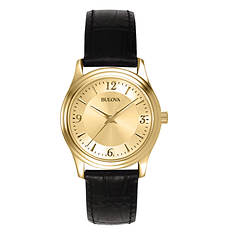 Bulova Corporate Collection Ladies Black Leather Strap Watch