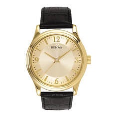 Bulova Corporate Collection Men's Black Leather Strap Watch
