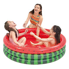 Pool Central 47" Inflatable Round 3-Ring Watermelon Kiddie Swimming Pool