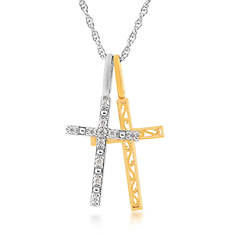 Silver Elegance Silver and Gold Cross Pendant Necklace