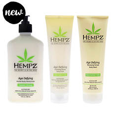 Hempz 3-Piece Age-Defying Herbal Body Moisturizer, Body Scrub, and Body Wash