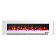 Cambridge 60" Wall-Mount Electric Fireplace with Color Flames and Driftwood Log Display