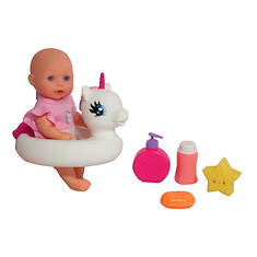 Dream Collection Gi-Go Bath Time Baby Doll with Unicorn Floatie