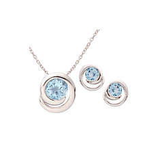 Jilco Silver Swirl Blue Topaz Earring and Necklace Set