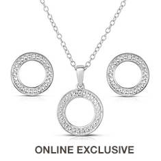Jilco Sterling Silver .03twt Diamond Geometric Earring and Necklace