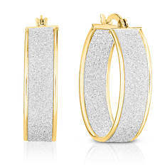 Jilco Sterling Silver and Yellow Gold 25x6mm Glitter Hoop Earrings