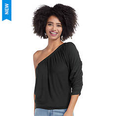 Ruched Sleeve One Shoulder Top