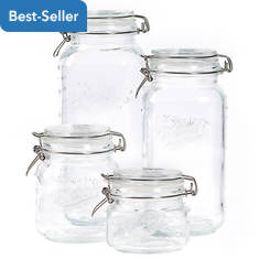 Mason Craft and More 4-Piece Glass Clamp Jar Set