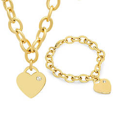 Rolo Heart Crystal Necklace and Bracelet Set