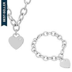 Rolo Heart Crystal Necklace and Bracelet