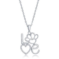 Sterling Silver LOVE CZ Heart Necklace