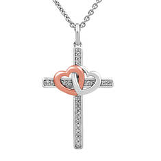 Silver Elegance Double Heart and Cross Pendant