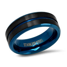 Men's Two Tone Black & Blue Stainless Steel Band Ring