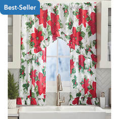 Kashi Home Poinsettia 3-Piece Kitchen Tier Swag Curtain Set