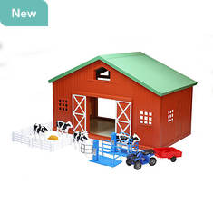 New Ray Country Life Extra Large Barn Dairy with 1:18 Cattle and Vehicle