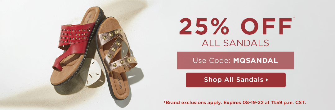 25% Off All Sandals With Code: MQSANDAL Until 11:59PM CST on 08-19-22 - Shop Now