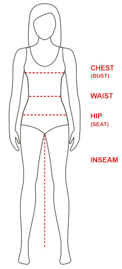 How to measure chest, natural waist, hip and inseam.