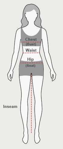How to measure chest, natural waist, hip and inseam.