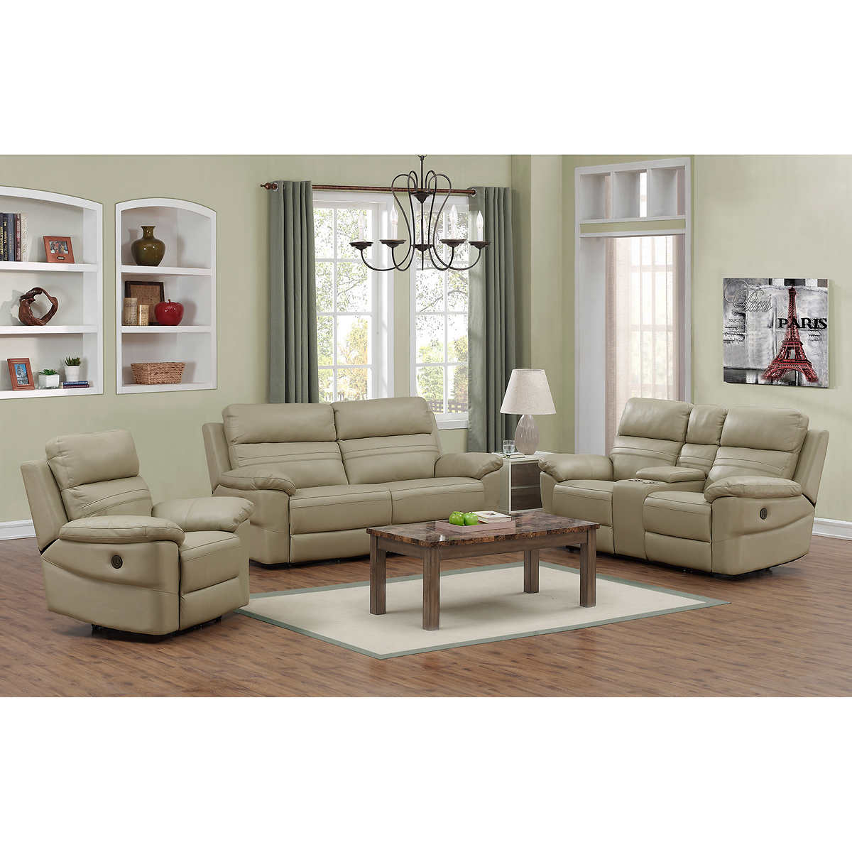 Rockhill Beige 3 Piece Top Grain Leather Power Reclining Living Room Set
