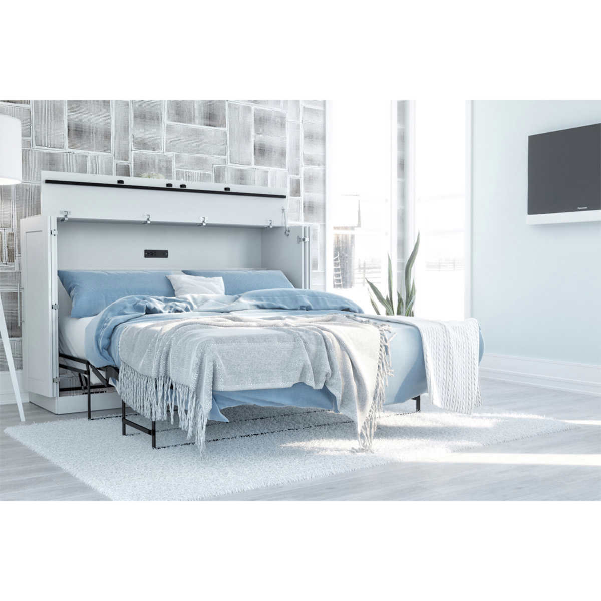 Bestar Illusion White Queen Cabinet Bed With Mattress