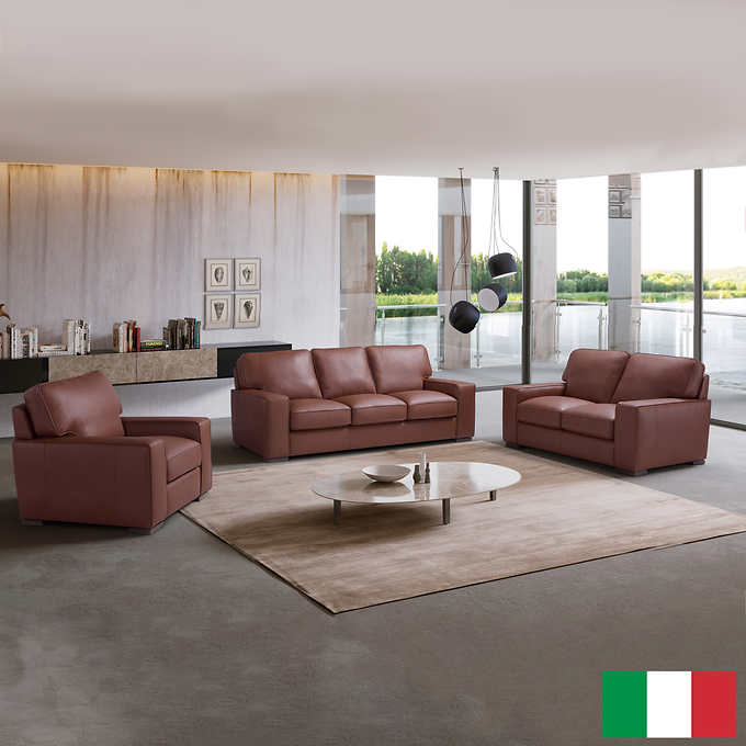 Aria 3 Piece Top Grain Leather Living, 3 Piece Leather Sofa Set Costco