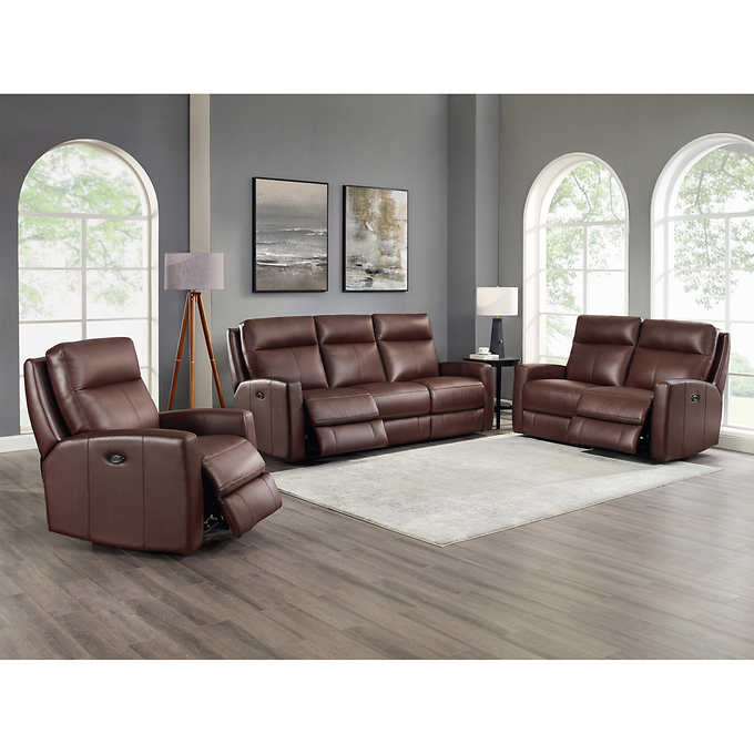 Capprio 3 Piece Top Grain Leather Power, Top Grain Leather Reclining Sofa Set