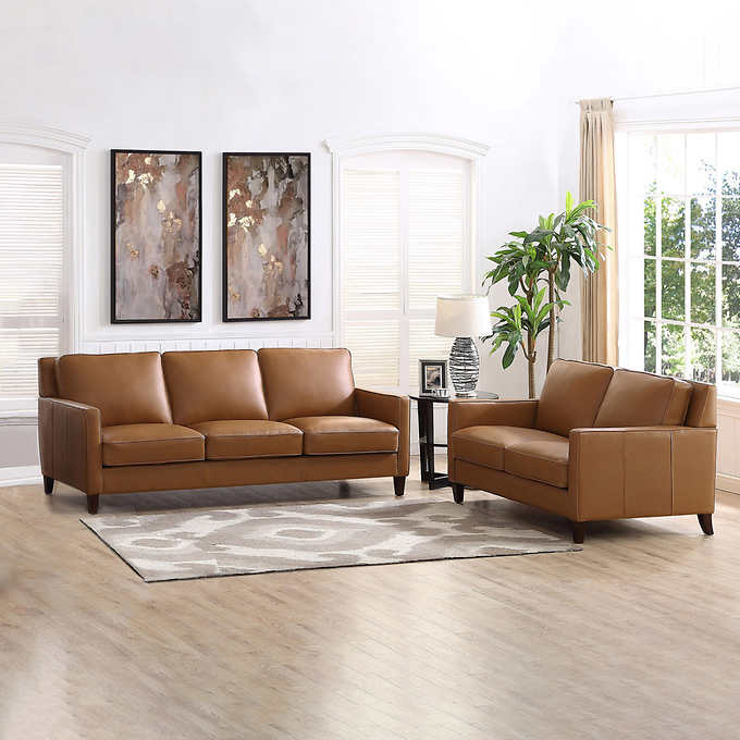 West Park Top Grain Leather Modern Sofa and Loveseat