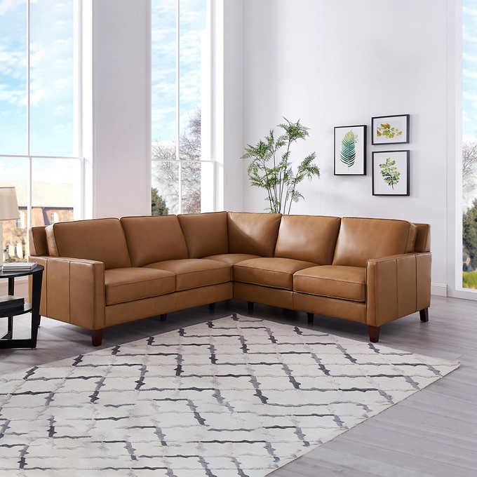 West Park Top Grain Leather Modern, Top Grade Leather Sectional