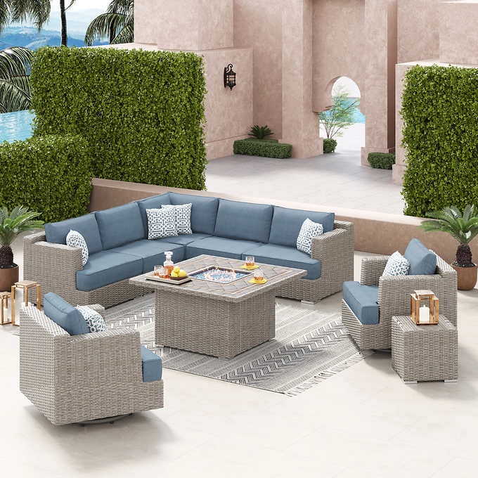Niko 9 Piece Patio Sectional, Outdoor Conversation Sets With Fire Pit
