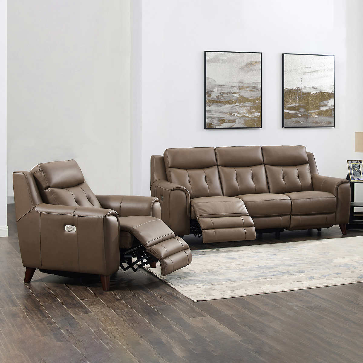 Campania Modern Top Grain Leather Dual, Capprio Top Grain Leather Power Reclining Sofa And Loveseat