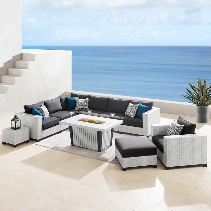 Soho 10 Piece Patio Sectional Conversation Set With Fire Table Costco - Sectional Patio Furniture Costco Canada