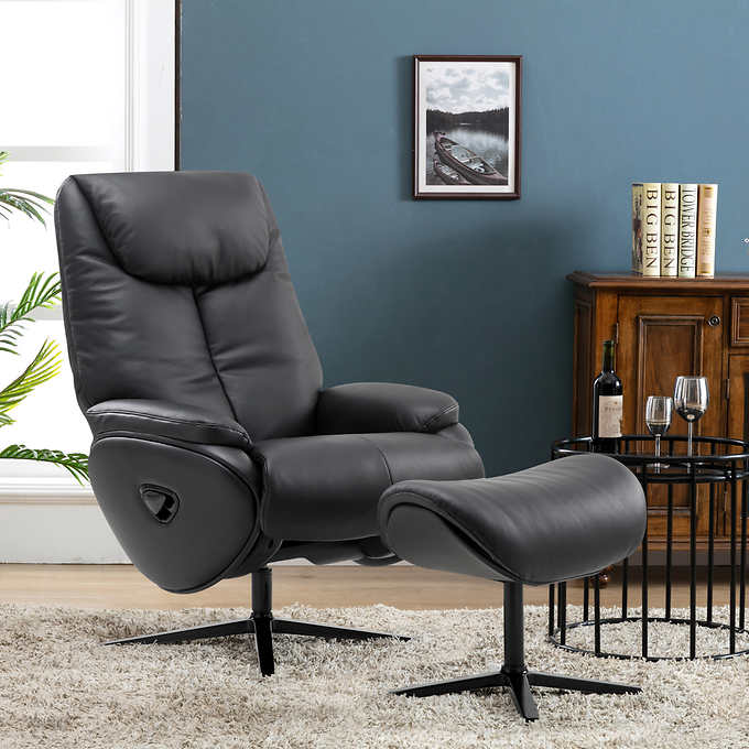 Zero Stress Choco Top Grain Leather, Leather Reclining Swivel Chair With Ottoman