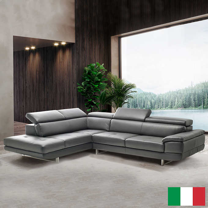 Florida Contemporary Top Grain Leather Left Hand Facing Sectional Costco - Sectional Patio Furniture Costco Canada