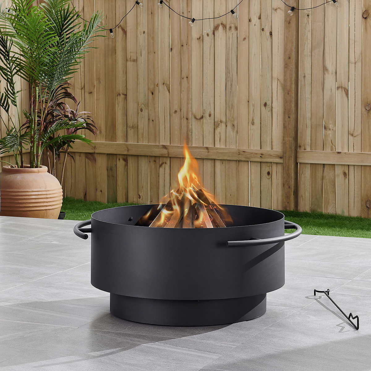 Ove Decors Brooks 28 In Round Outdoor, Red Ember Sechee Large Round Iron Wood Burning Fire Pit