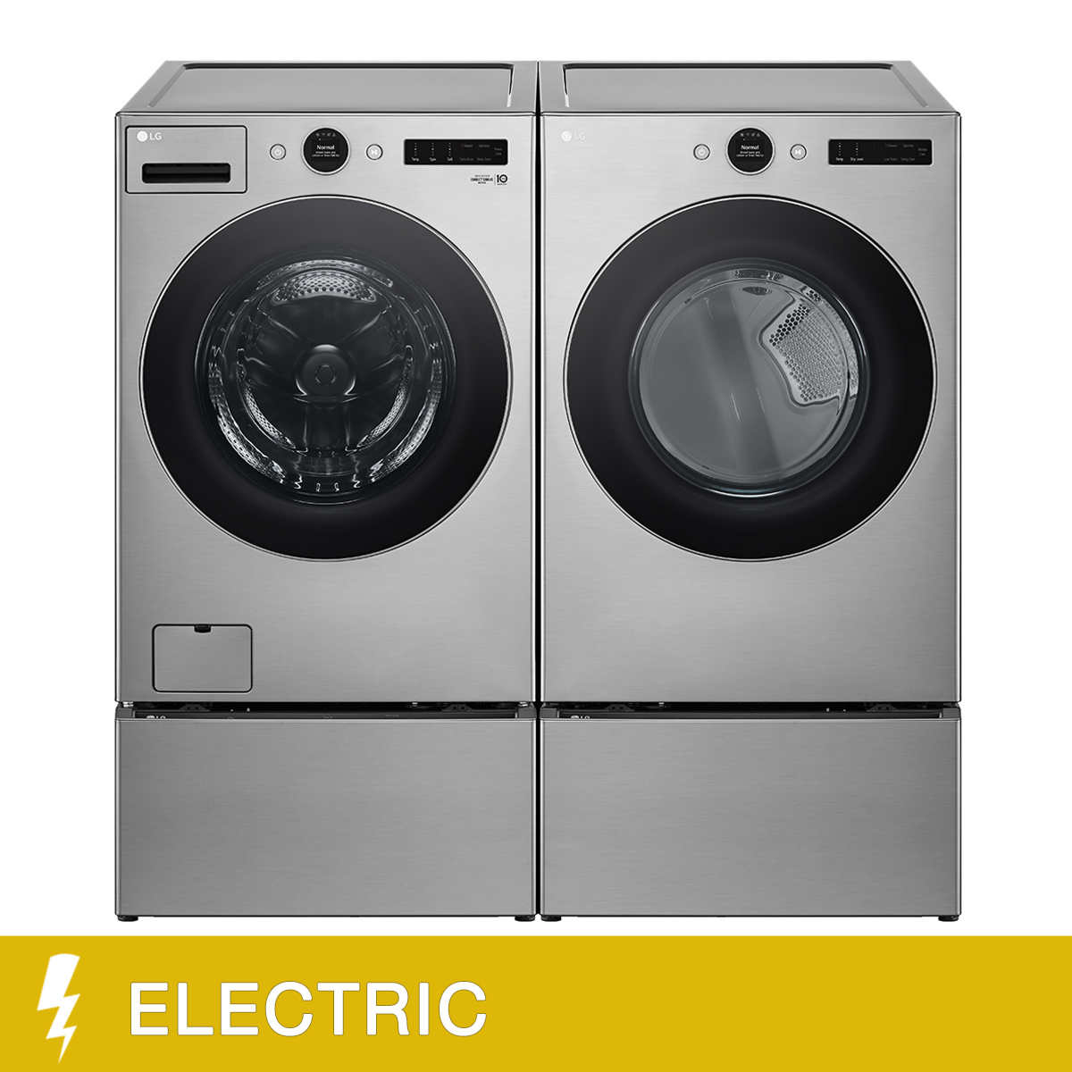 LG 4-piece Graphite Steel Laundry Suite with 5.2 cu. ft. Front Load Washer  and 7.4 cu. ft. Electric Dryer and Sidekick and Pedestal Storage Drawer |  Costco