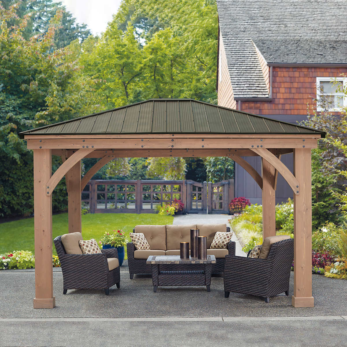 Cedar Gazebo With Aluminum Roof, Costco Outdoor Deck Awnings