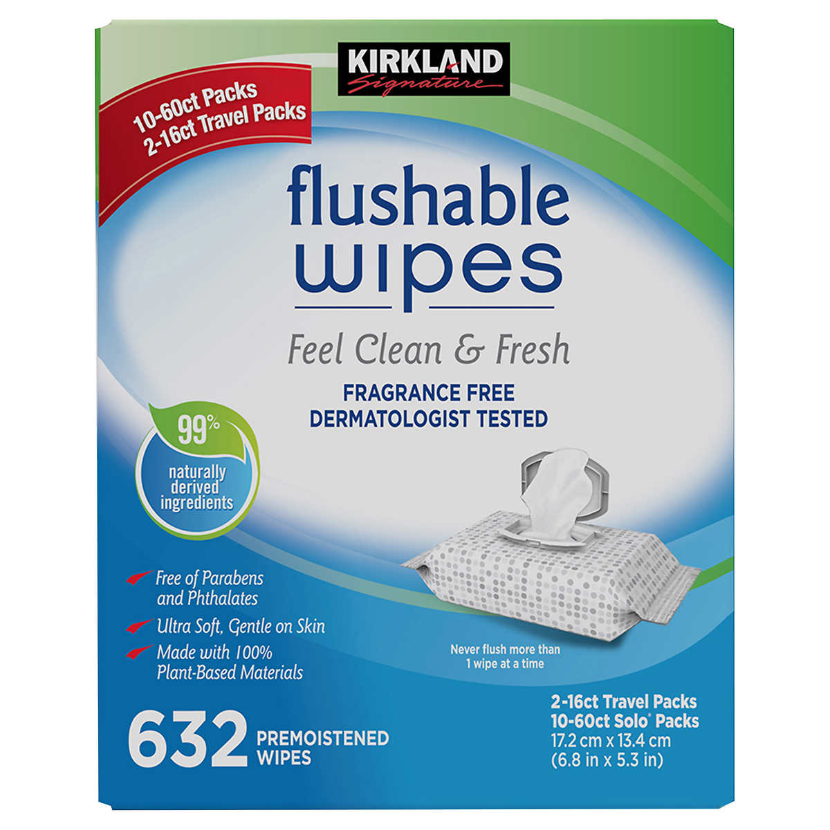 3 Packs of 60 Wipes Nice n Clean Flushable Wet Wipes 180 Total Wipes 