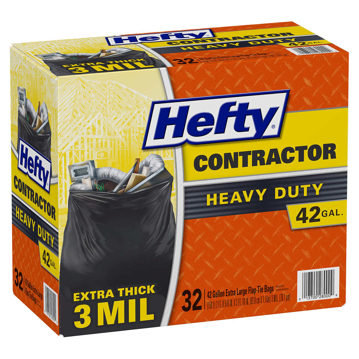Hefty Heavy Duty Contractor Trash Bags 42 Gallon 35 Count Extra Thick 