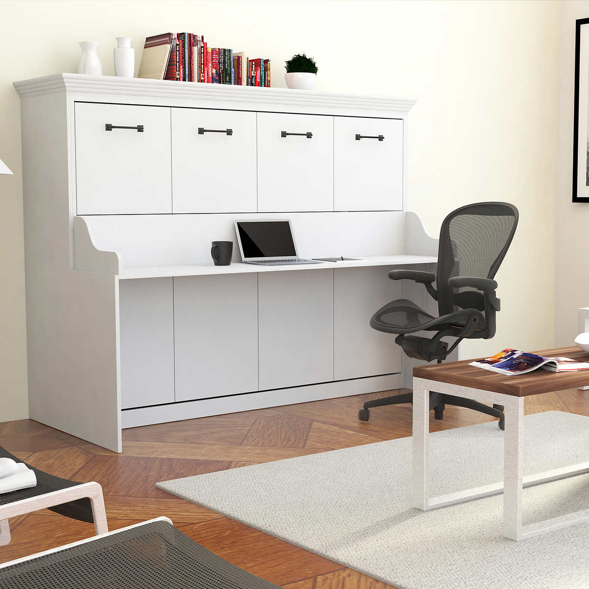 Melbourne Full Wall Bed With Desk Combo In White