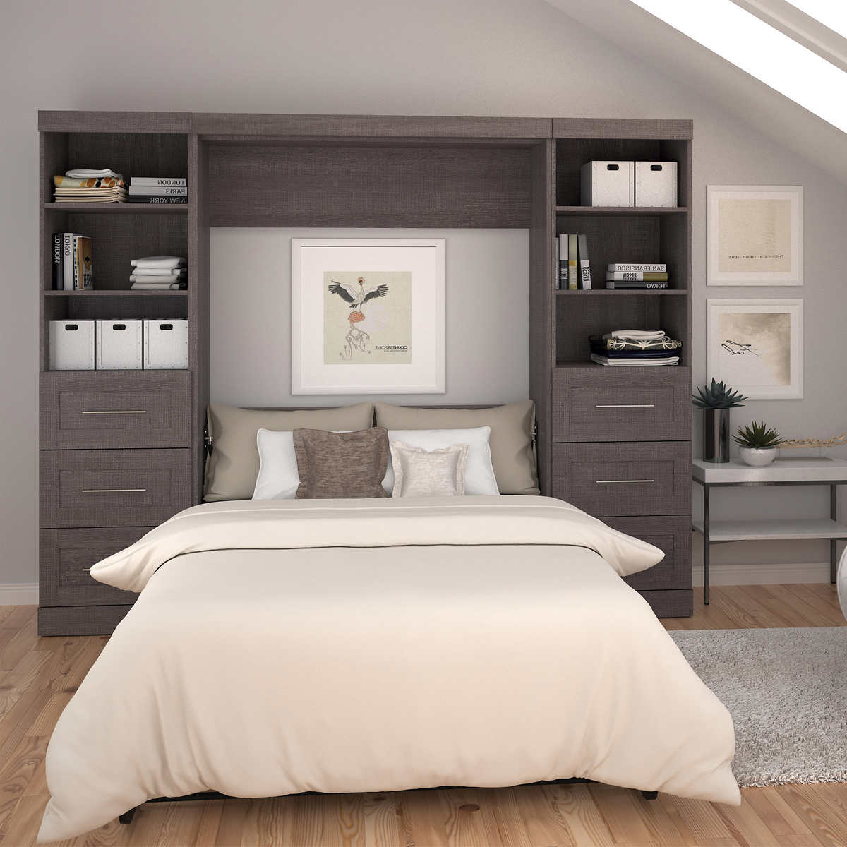 Baton Rouge Full Wall Bed Grey With Drawers And Storage
