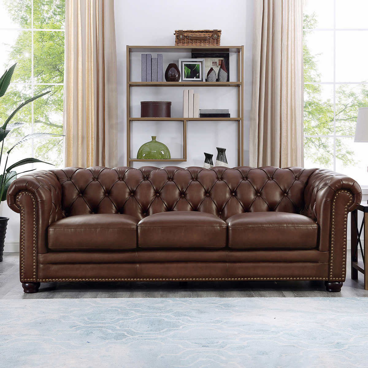 Allington Top Grain Leather Sofa, Tufted Brown Leather Sectional