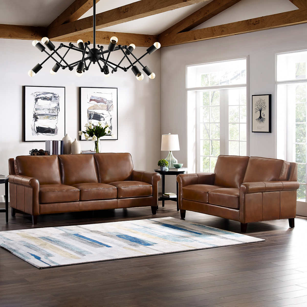 Ln 2 Piece Top Grain Leather Set, Brown Leather Sofa And Loveseat Sets